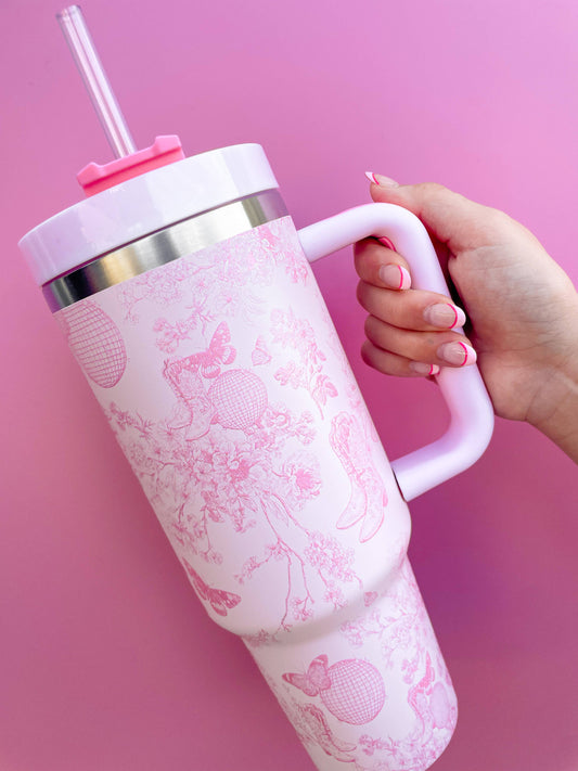 Pink Disco Cowgirl Toile 40oz Tumbler in - photo