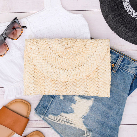 Foldover Straw Clutch in Natural - photo