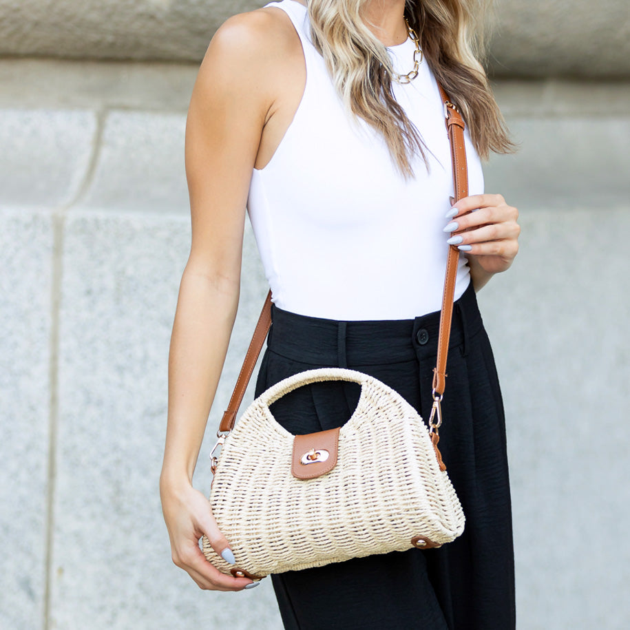 Stella Woven Straw Top Handle Crossbody Bag in - photo
