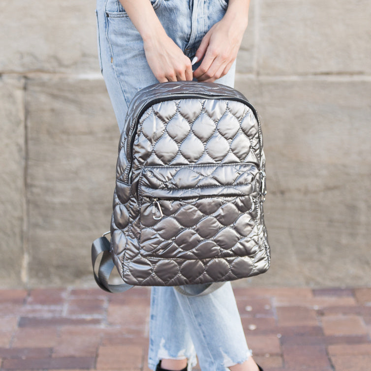 Jade Metallic Puffer Backpack in - Backpack photo