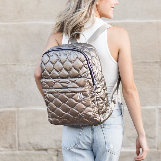 Jade Metallic Puffer Backpack in - Backpack photo