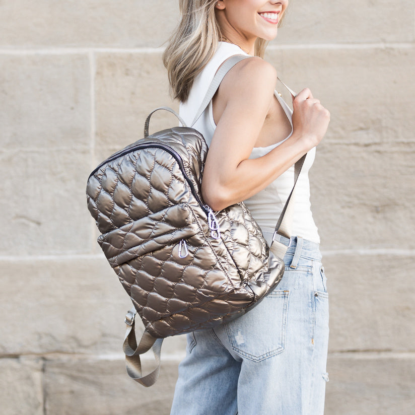 Jade Metallic Puffer Backpack in - Backpack photo