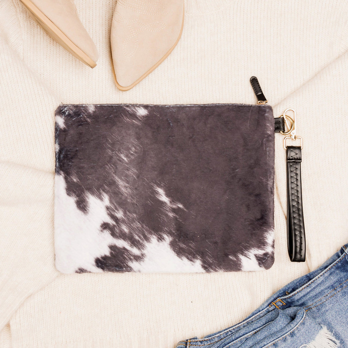 Western Fur Clutch - Black Cow