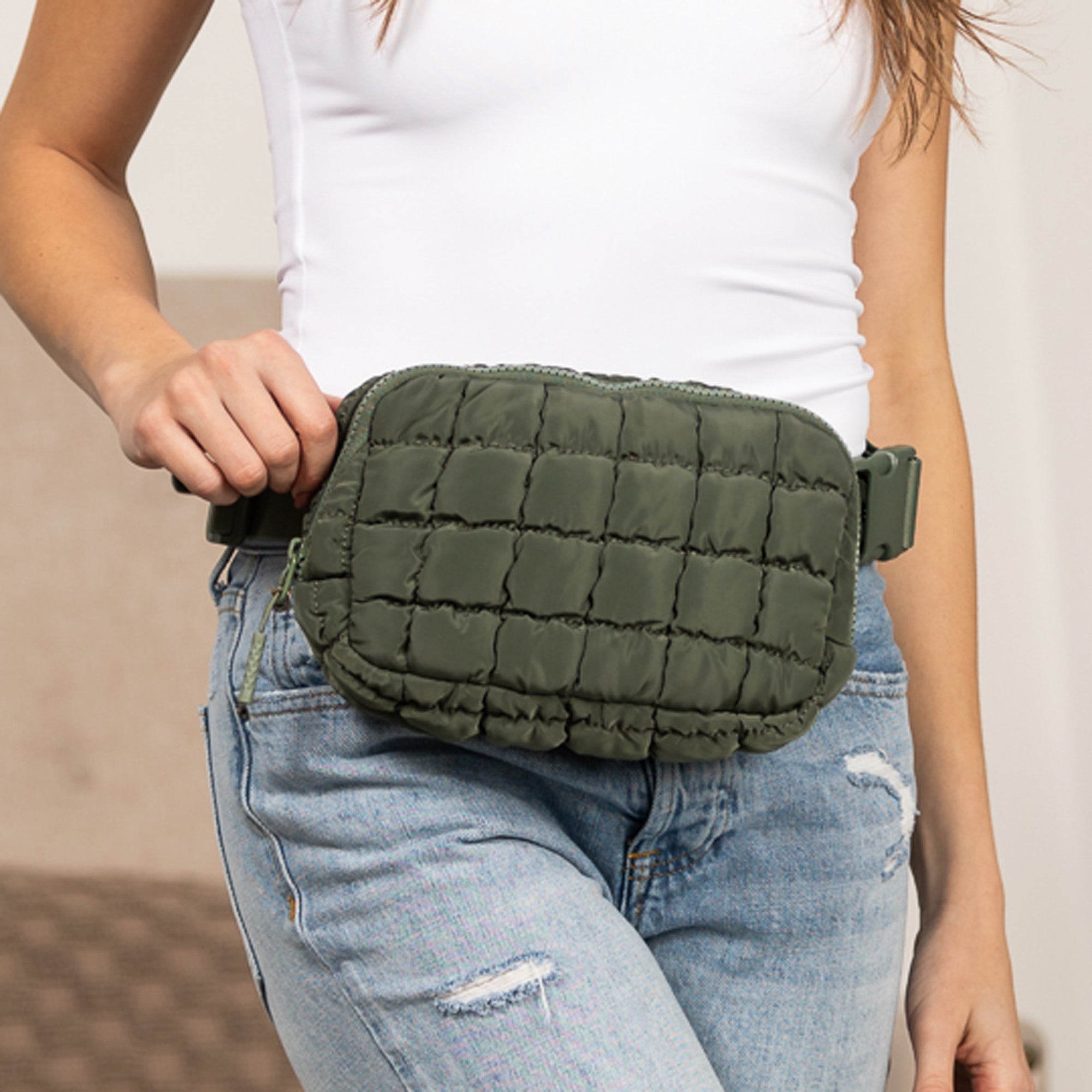 Evyn Quilted Puffer Sling Crossbody Belt Bum Fanny Waist Bag in - photo