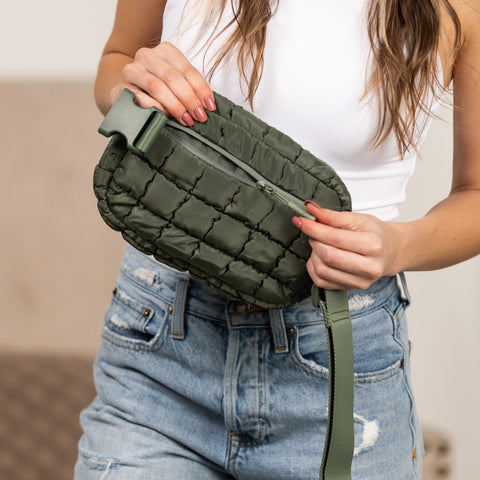 Evyn Quilted Puffer Sling Crossbody Belt Bum Fanny Waist Bag in - photo