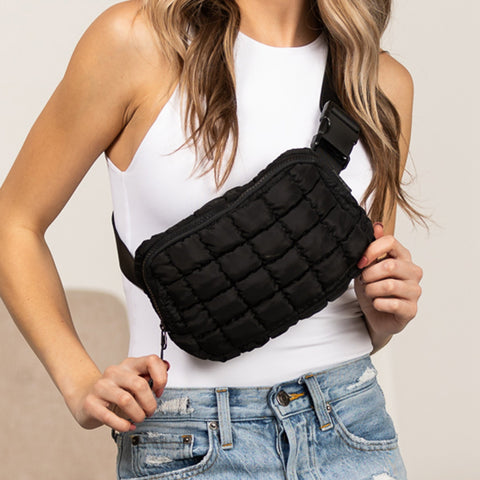 Evyn Quilted Puffer Sling Crossbody Belt Bum Fanny Waist Bag in - photo