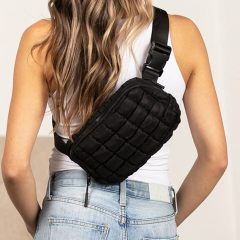Evyn Quilted Puffer Sling Crossbody Belt Bum Fanny Waist Bag in - photo