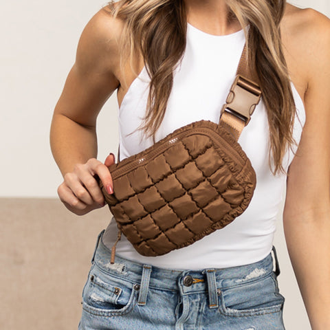 Evyn Quilted Puffer Sling Crossbody Belt Bum Fanny Waist Bag in - photo