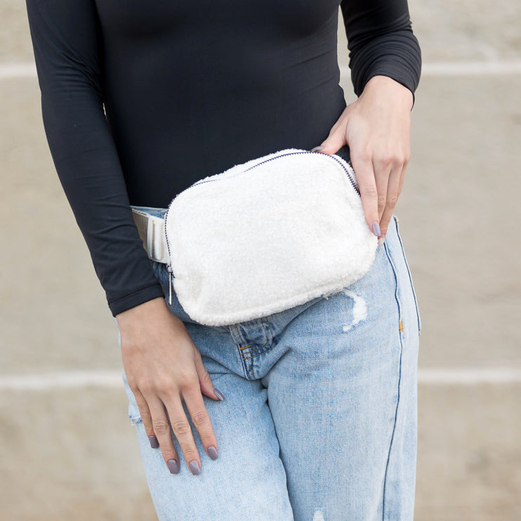 Lola Boucle Sherpa Sling Crossbody Belt Bum Fanny Waist Bag in - photo