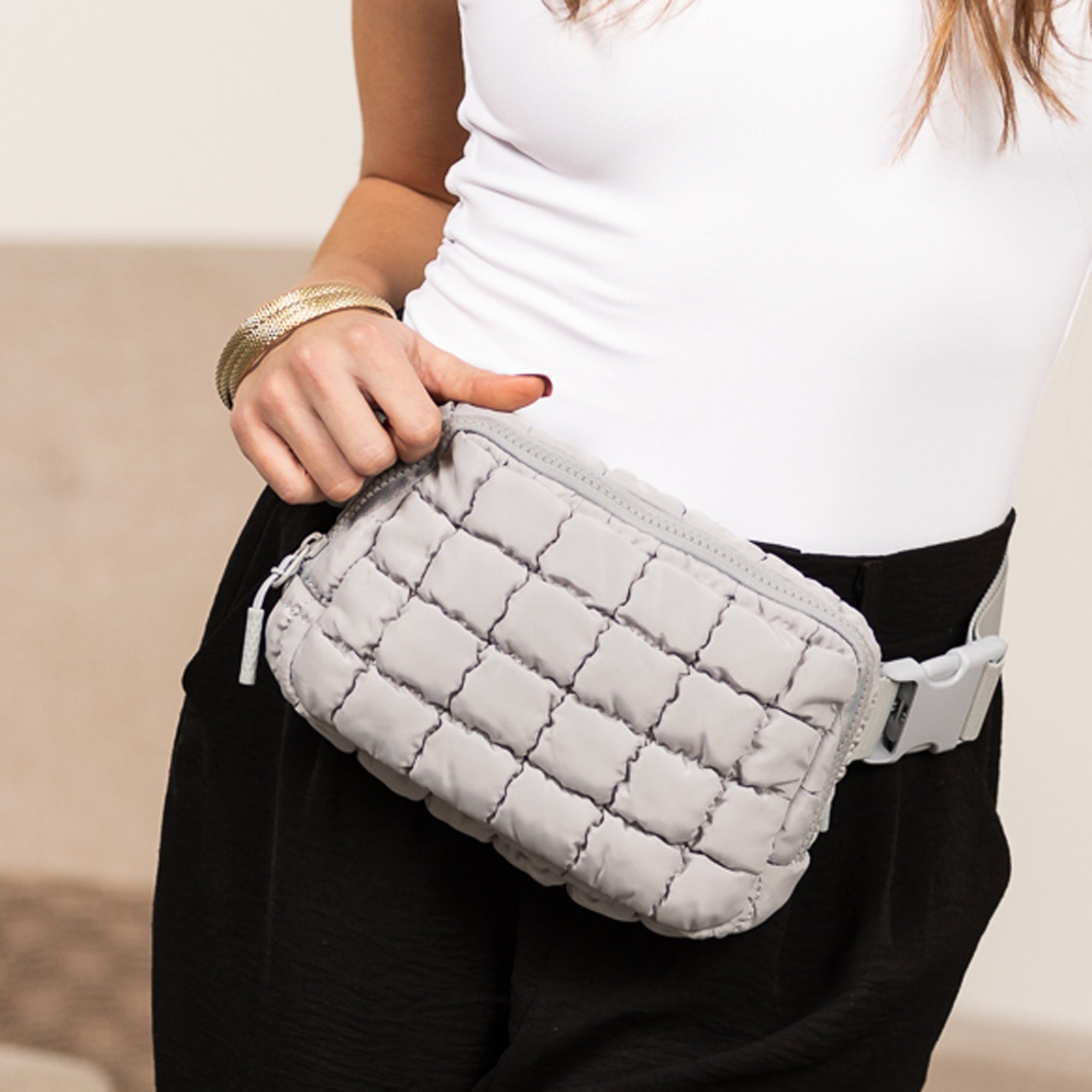Evyn Quilted Puffer Sling Crossbody Belt Bum Fanny Waist Bag in - photo
