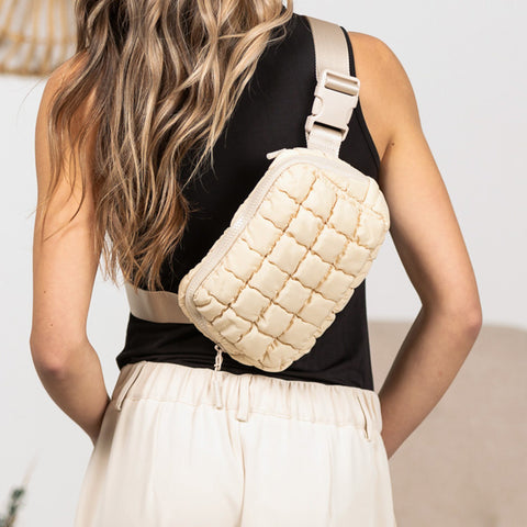 Evyn Quilted Puffer Sling Crossbody Belt Bum Fanny Waist Bag in - photo