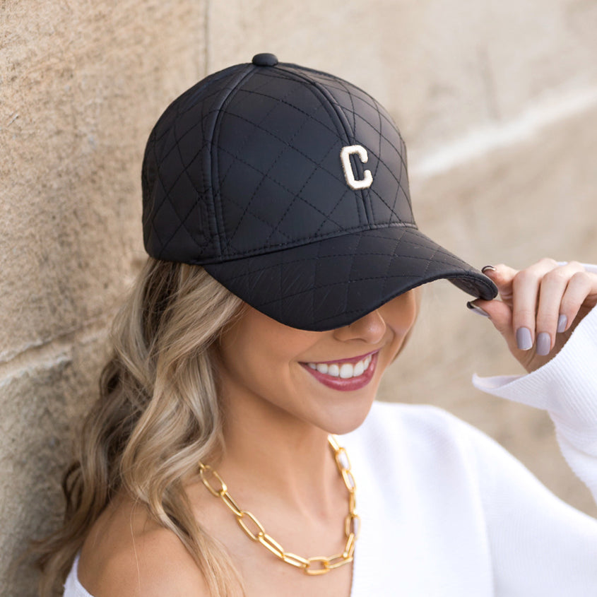 Quilted Puffer Ball Cap - Black