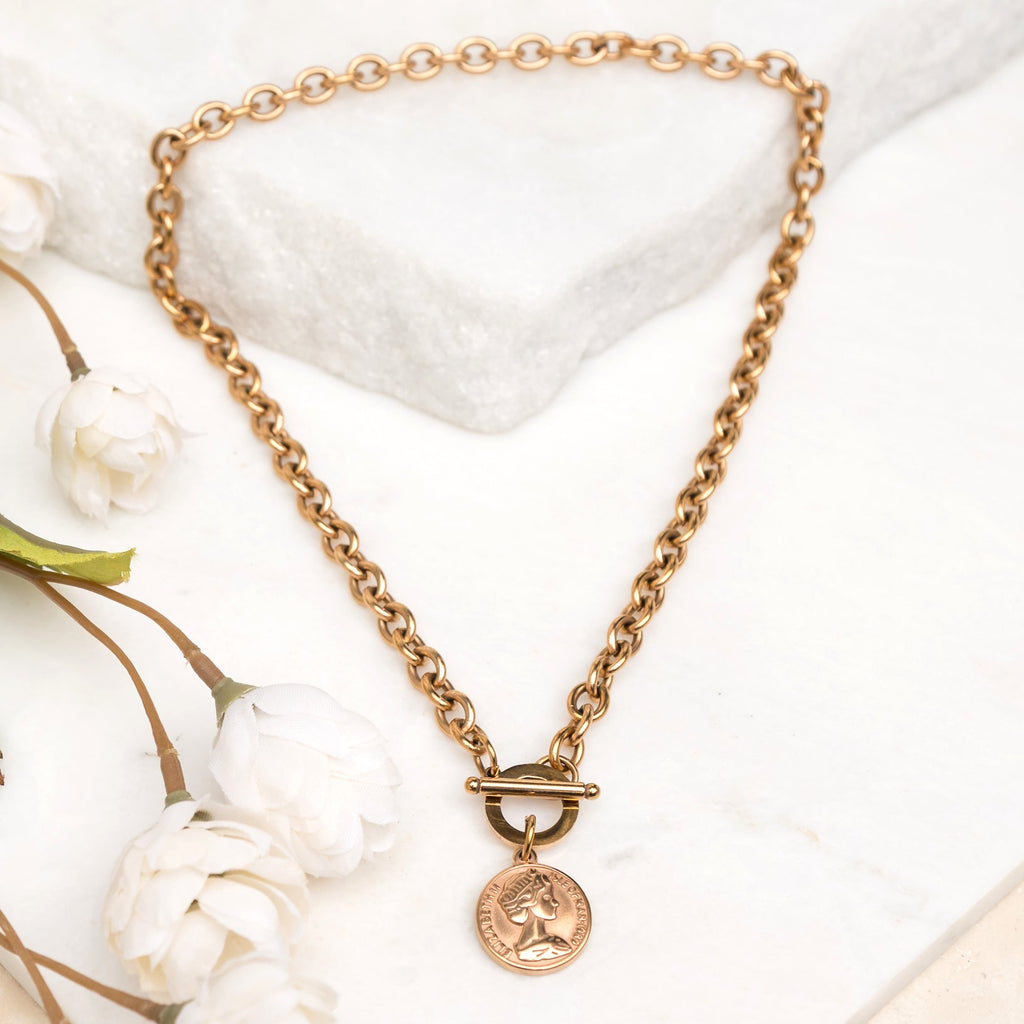 Coin Accent Chain Necklace in Rose gold - photo