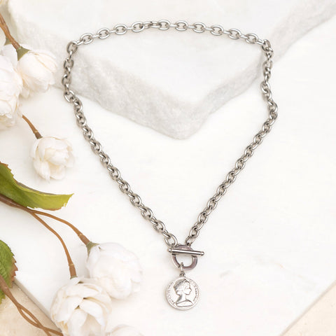 Coin Accent Chain Necklace in Silver - photo