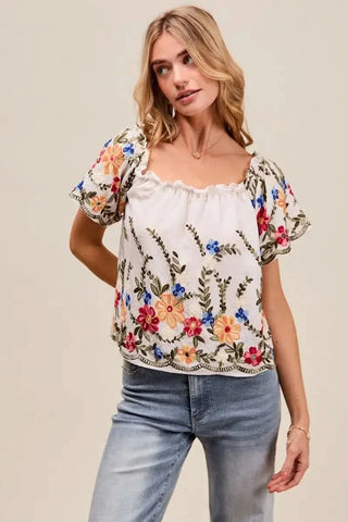 SO ME Floral Embroidered Two Way Off The Shoulder Blouse - SwagglyLife Home & Fashion