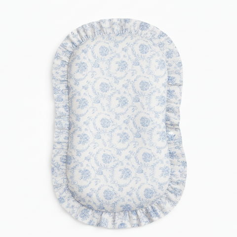 Blue Chinoiserie Ruffle Baby Lounger Cover in - photo