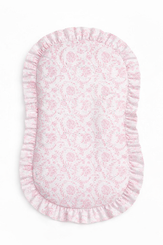 Pink Chinoiserie Ruffle Baby Lounger Cover in - photo