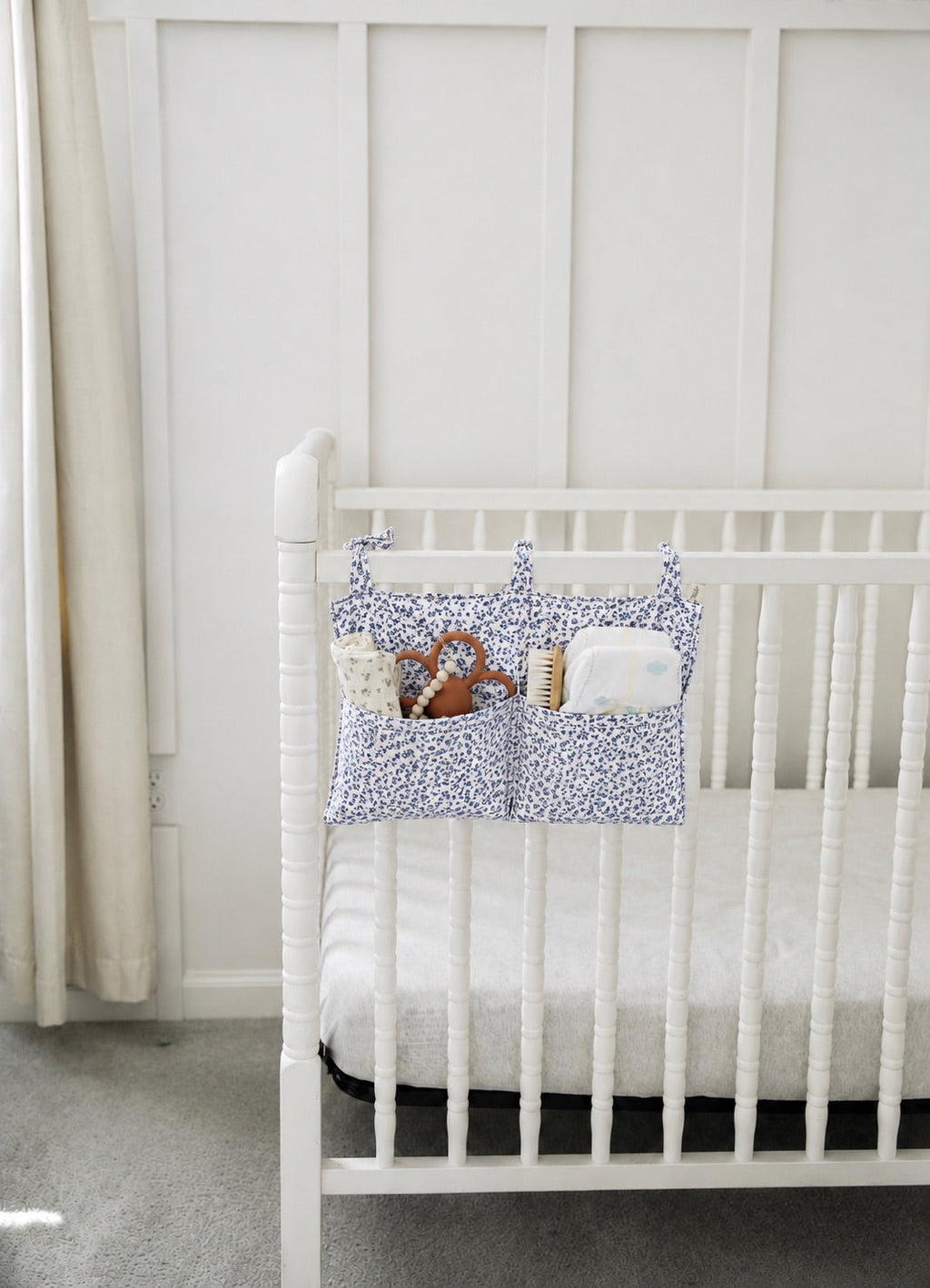 Crib Diaper Caddy Storage Organizer Nursery Room - Blue Floral