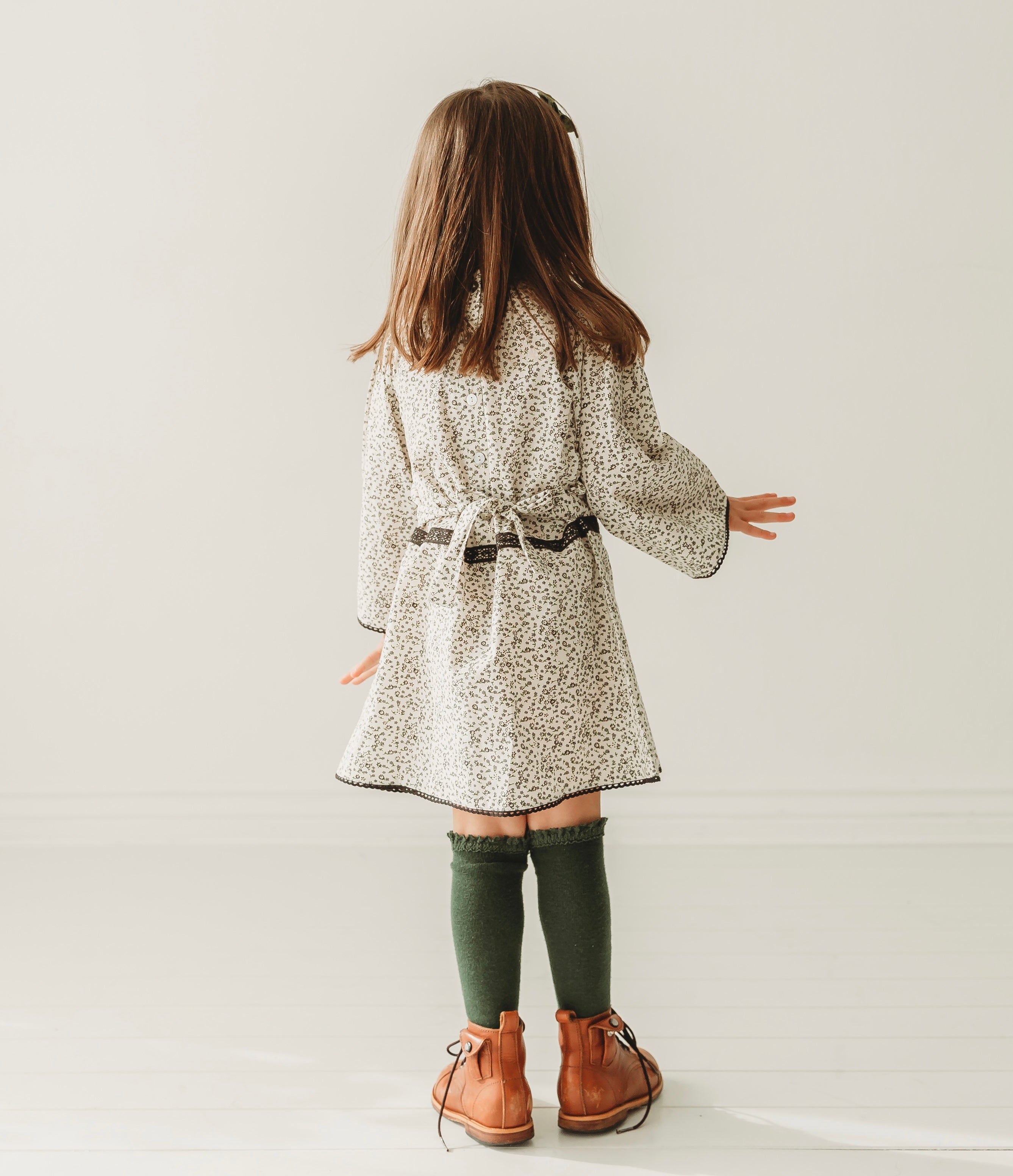 Lace Yoke Off-White & Grey Printed Dress in - Dress photo