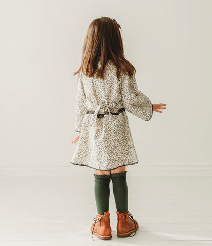 Lace Yoke Off-White & Grey Printed Dress in - Dress photo