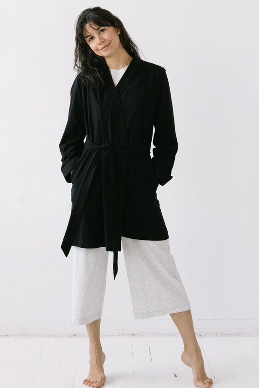 Short Travel Robe in Pima Cotton in Black - ROBES photo