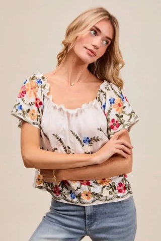 SO ME Floral Embroidered Two Way Off The Shoulder Blouse - SwagglyLife Home & Fashion