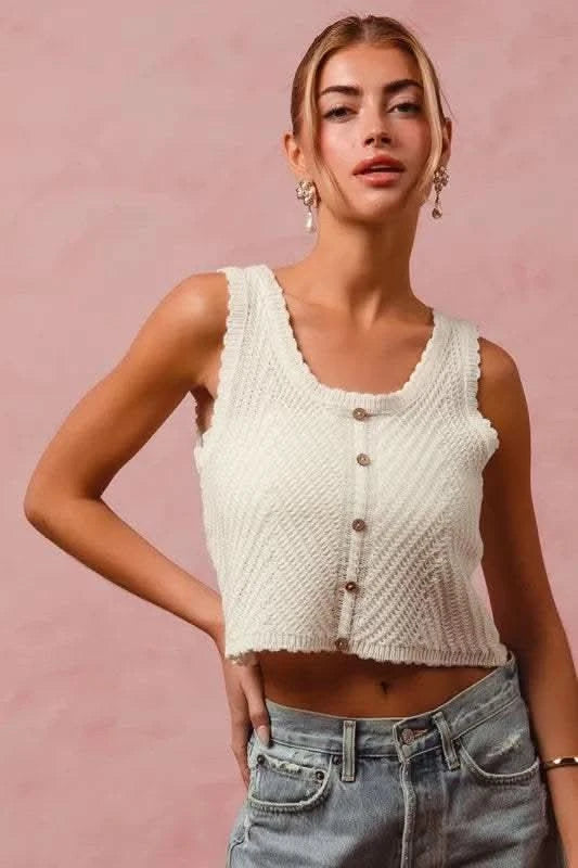 SO ME Chevron Pattern Buttoned Front Lightweight Tank Top in - photo