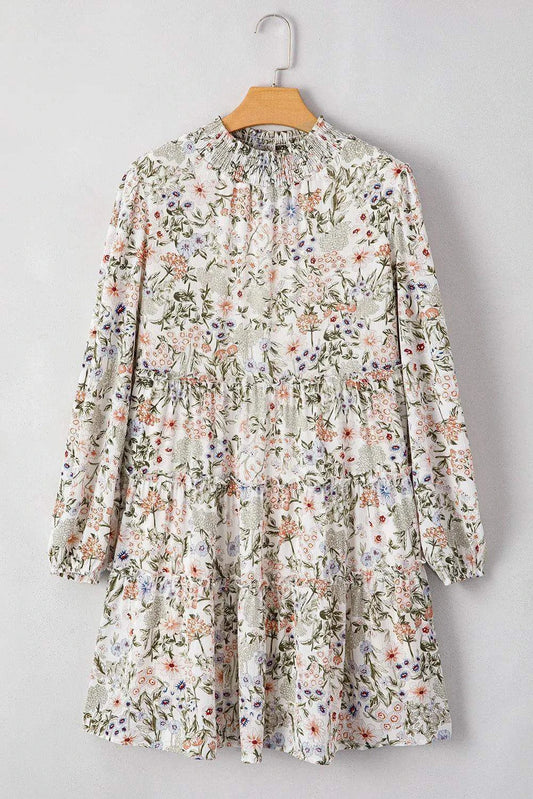Printed Mock Neck Long Sleeve Mini Dress in - Dresses photo