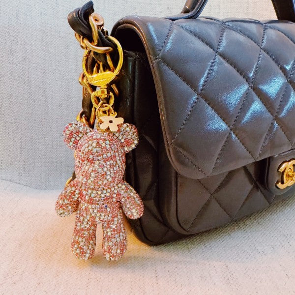 Twinkle Teddy Luxe Bag Charm – Pink Crystal Bear in As Shown One Size - photo