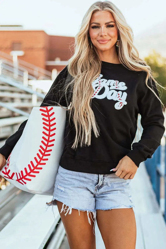 Letter Graphic Round Neck Long Sleeve Sweatshirt in - photo