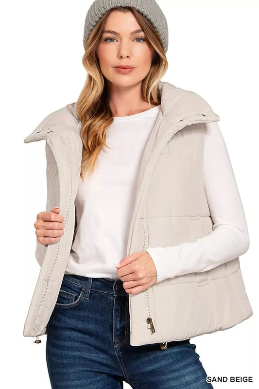 Zenana High Neck Zip-Up Vest Coat in - photo