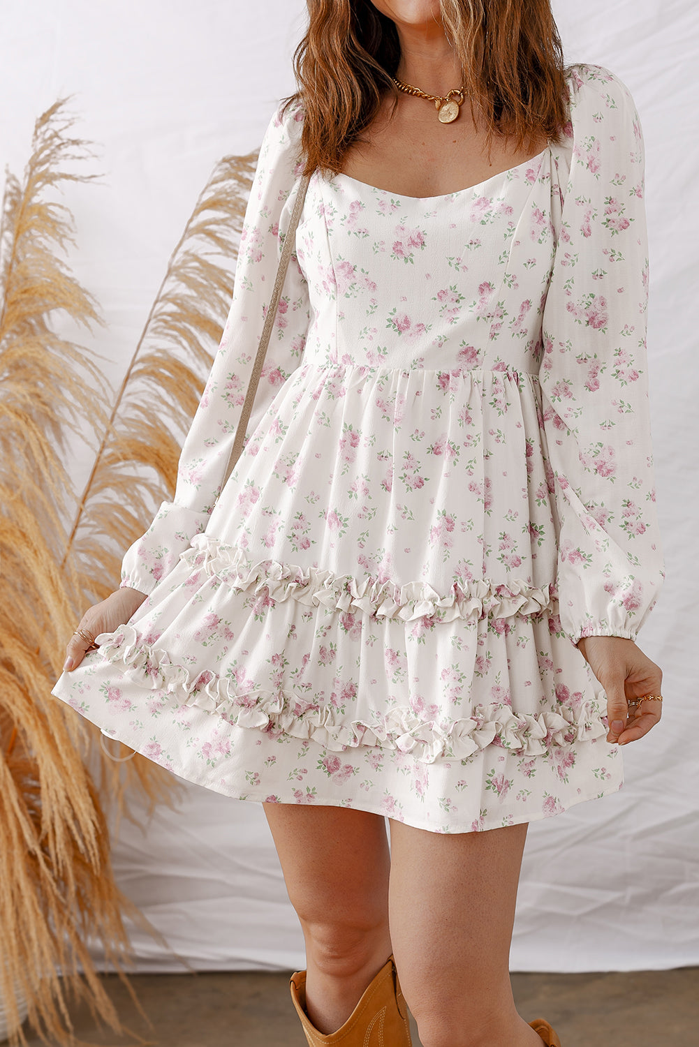Lottie Detail Flared Mini Dress in - Floral Dresses photo