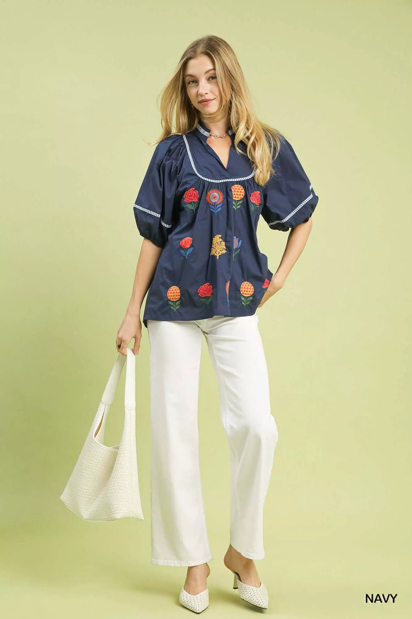 Umgee Embroidered Floral Puff Sleeve Top in - photo