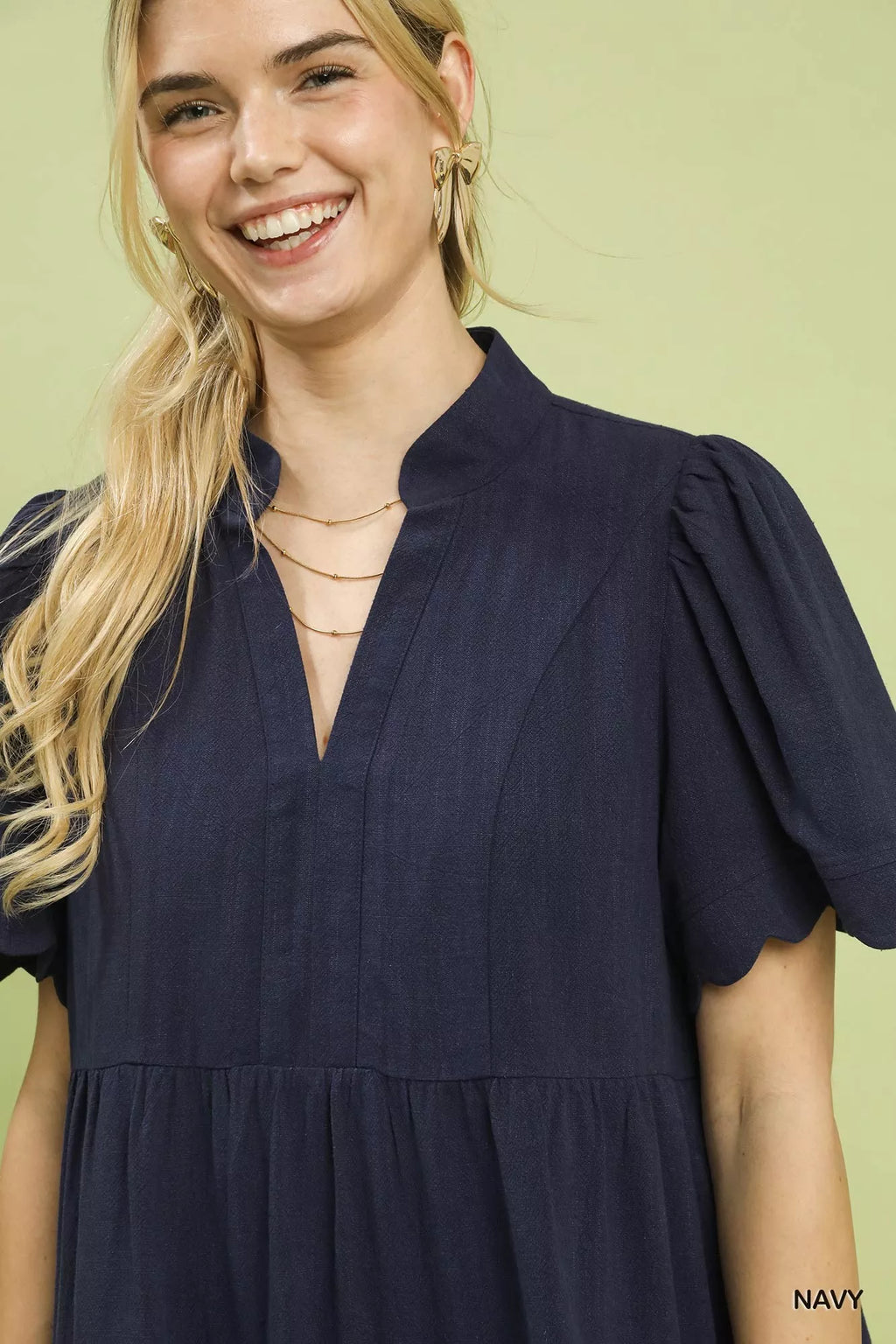 Umgee Linen Tiered Babydoll Dress with Scalloped Sleeves in - photo