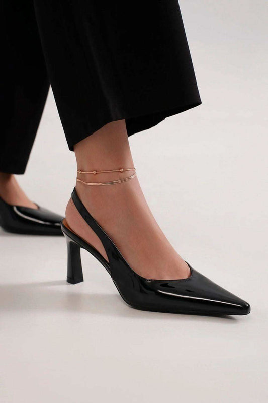 Beast Fashion Faux Leather Point Toe Slingback Pumps in Black - photo