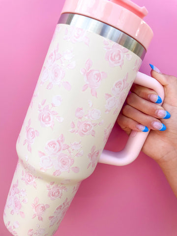 Cream & Pink Floral 40oz Tumbler in - photo