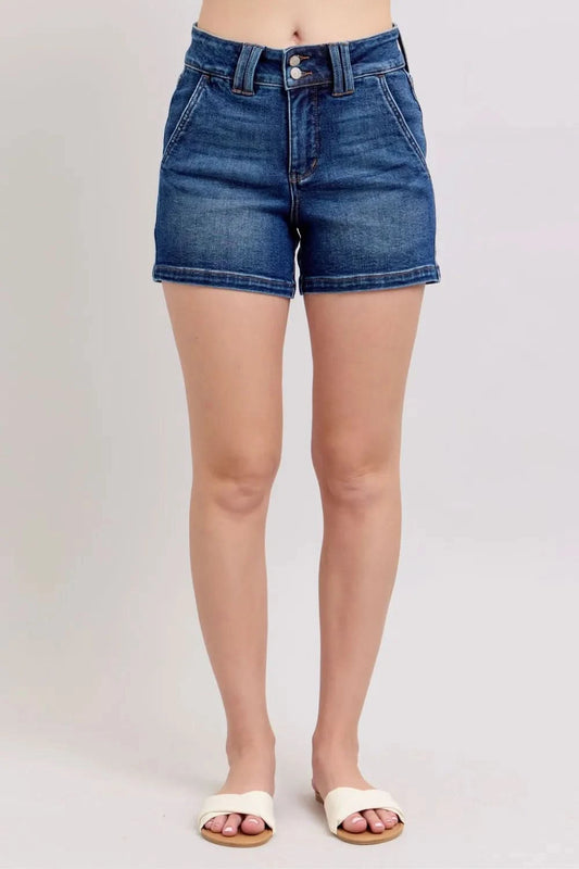 Judy Blue Full Size Double Button Waistband Denim Shorts Plus Size in - photo