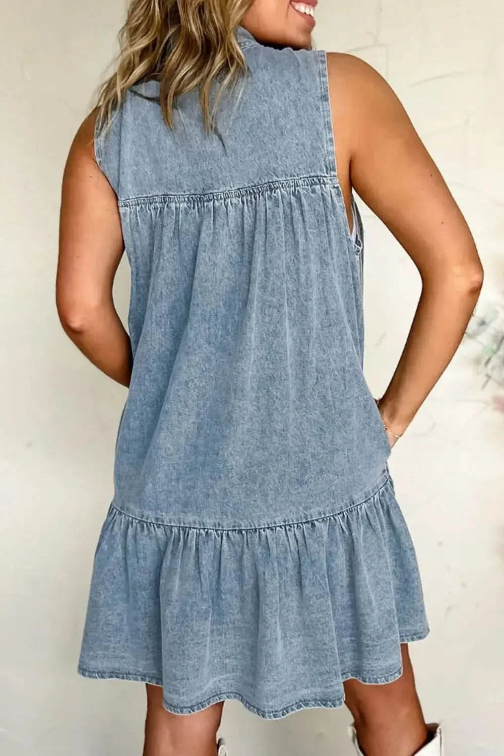 Tie Neck Sleeveless Denim Dress - SwagglyLife Home & Fashion