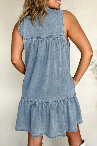 Tie Neck Sleeveless Denim Dress - SwagglyLife Home & Fashion