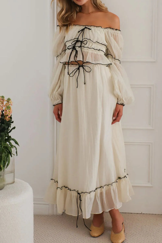 Off-Shoulder Top and Skirt Set in Cream - photo