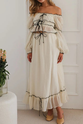 Off-Shoulder Top and Skirt Set in Cream - photo