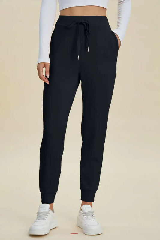 Basic Bae Full Size Air Scuba Drawstring High Waist Joggers in Black - Bottoms photo