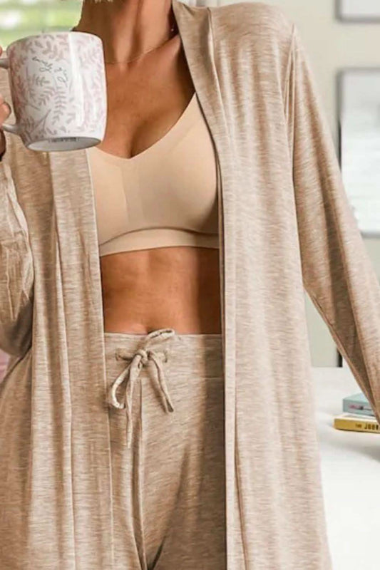 Open Front Long Sleeve Cardigan and Pants Lounge Set in - Loungewear set photo