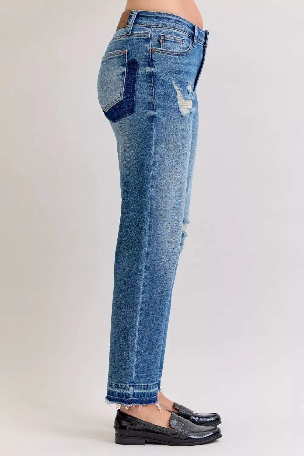 Judy Blue Full Size Mid Rise Bf Patch & Repair Destroy Release Hem Jeans Plus Size in - photo