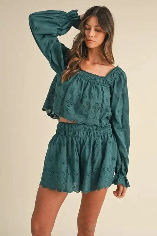 MABLE Embroidered Scalloped Lace Top and Short Set in - photo