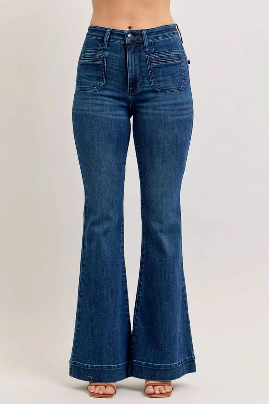 Judy Blue High-Waisted Flare Jeans with Front Pockets in DK - photo