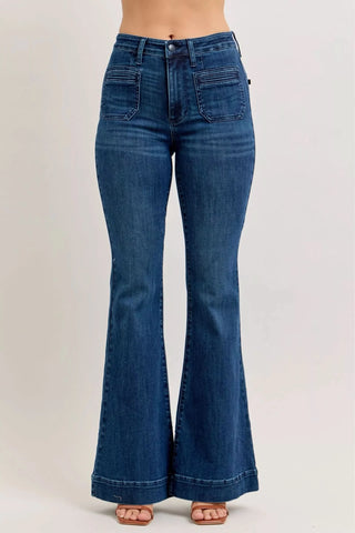 Judy Blue High-Waisted Flare Jeans with Front Pockets in DK - photo
