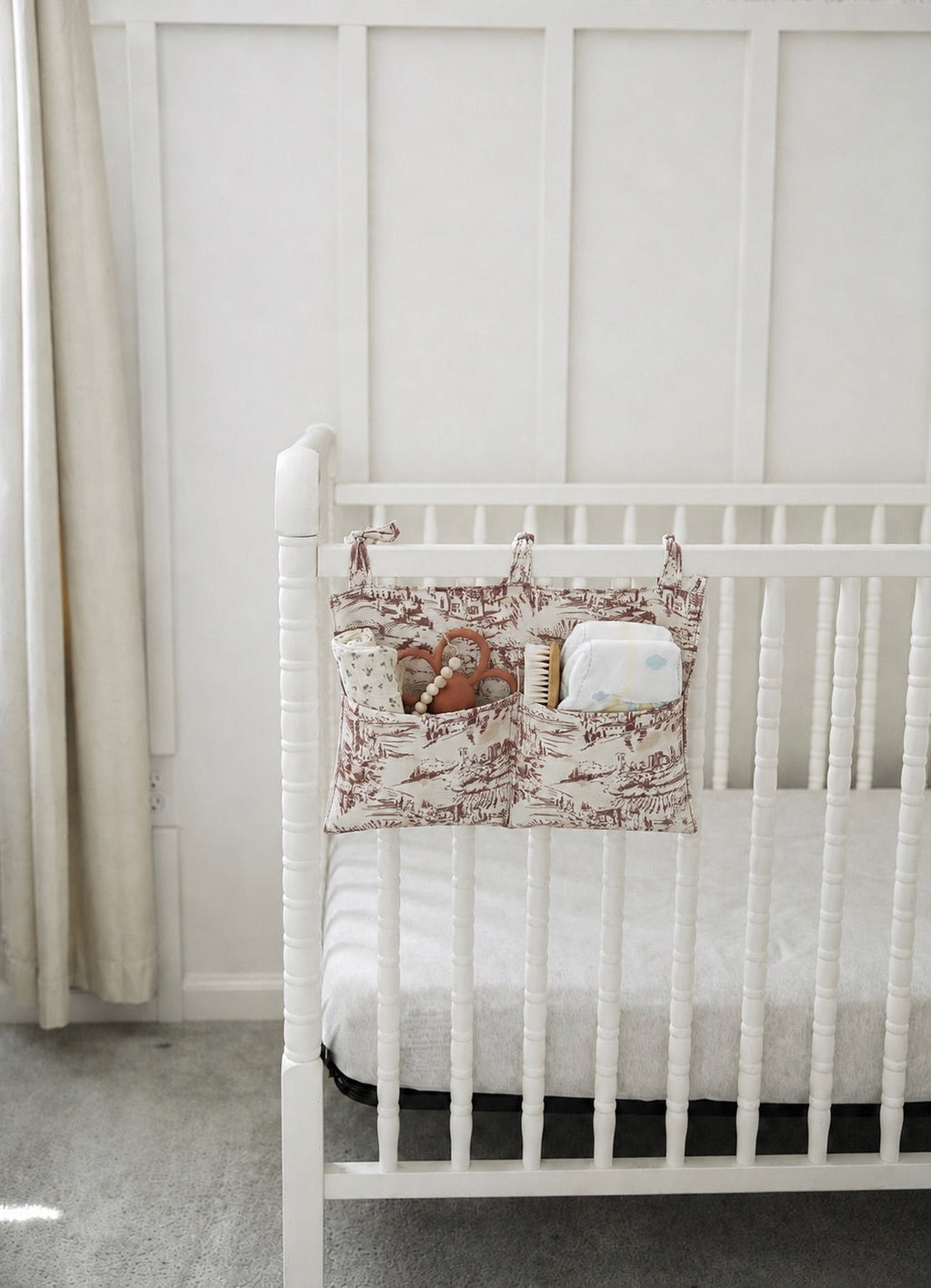 Crib Diaper Caddy Storage Organizer Nursery Room - Brown Toile