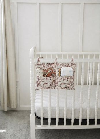 Crib Diaper Caddy Storage Organizer Nursery Room - Brown Toile