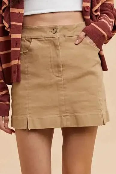 Annie Wear Comfort Stretch Cotton Slit Detailed Mini Skirt in KHAKI - photo